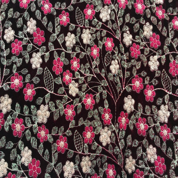 Multicolor Flower Embroidery Fabric On Velvet Ground