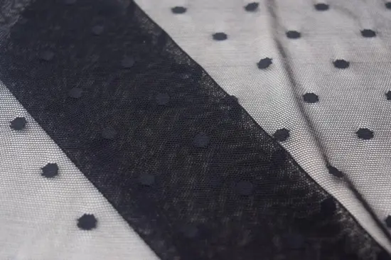 Nylon Metallic Spandex Black Dots Mesh Fabric