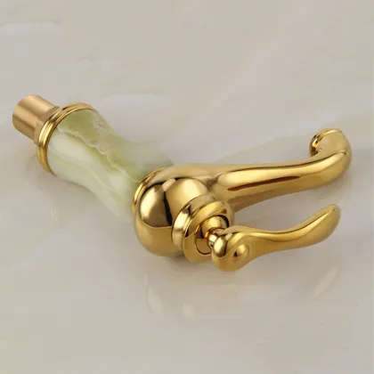 Gold Basin Taps: Unique Design Marble Stone Brass Jade Retro Bathroom Faucets with Crystal