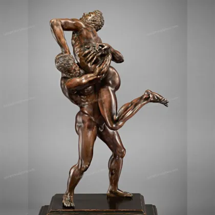 Western art brass nude man sculpture bronze sculpture of a man wresting another man