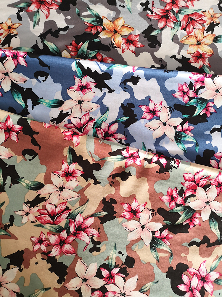 Tissu d&#39;impression de camouflage de fleur rayonne Challis 30S