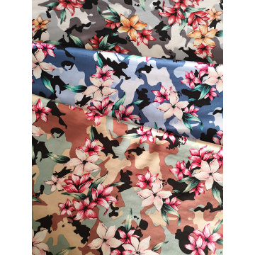 Camouflage Flower Rayon Challis 30S tryckt vävt tyg
