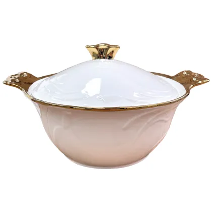 Nordic Porcelain Gold Rim Soup Pot - Ceramics Soup Warmer