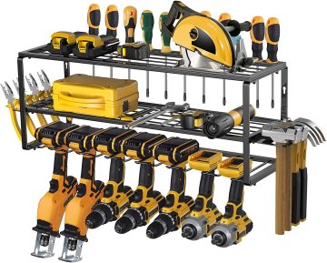 Metal Utility Rack: An Efficient Screwdr Garage Organizer with 7 Drill Holders and Wall-Mounted Power Tool Storage Solution