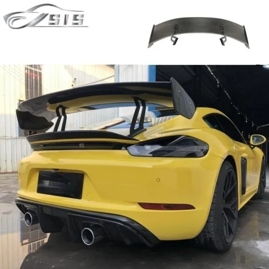 718 Rear Wing FIT for POR 718 (2017-2019) GT4 Style DRY Carbon Fiber with Brackets - 718 Cayman