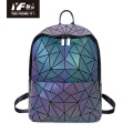 Custom fashion high quality PU leather geometric reflective luminous backpacks for men and women portable backpack for kid sch