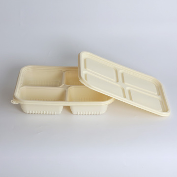 Customizable Biodegradable Corn Starch Take Out Containers - 4 Holes, 8x8, with Logo