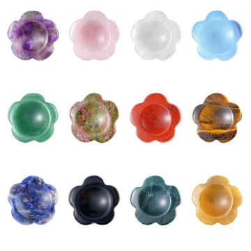 Natural Stone 36MM Flower Worry Stone Gemstone Healing Crystal Pocket Palm Stone Worry Stones for Anxiety Stress Relief
