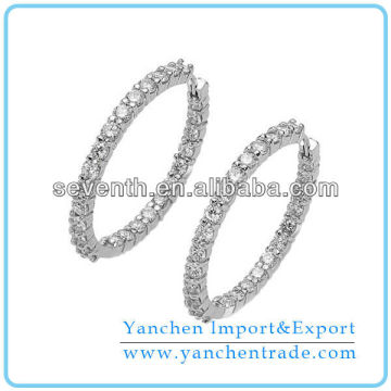 Top Design Big Circle Silver Crystal Hoop Earrings With CZ Diamond White Gold Plated Brass Earrings