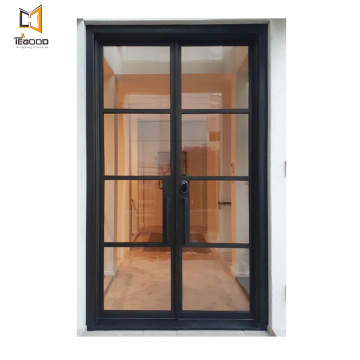TEGOOD Exterior Steel Security Door: Robust Iron and Glass Design
