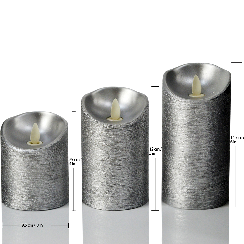 Silver Flickering Dancing Flame Led Pilar Velas Sem Chama