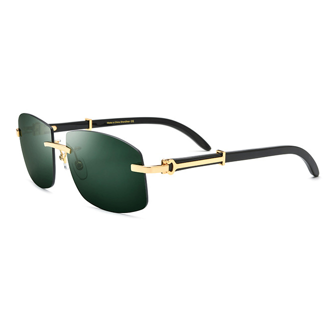 Rimless Black Buffalo Horn Sunglasses