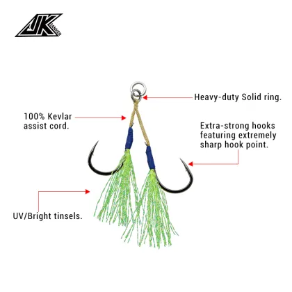 JK Fishing LAD-G Mustad Hook UV Light Double Assist Hook Set