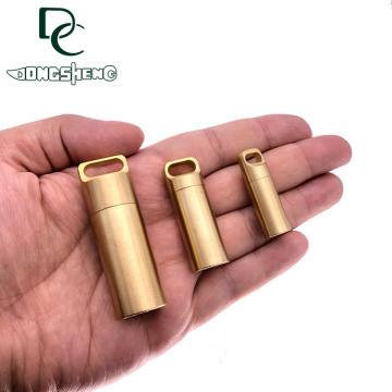 CNC S Size Pure Brass Survival Waterproof Storage Box for EDC Key Pendant