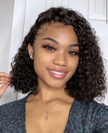 Short Curly Lace Wig Human Hair Bob Cut Full Lace Wigs With BaBy Hair Virgin Brazilian Bob Curly Lace Front Wig