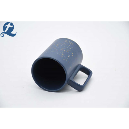 Custom Design Unique Matte Glazed Blue Handle Mug