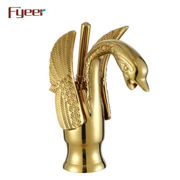 Fyeer Gold Color Brass Swan Bathroom Basin Mixer Tap