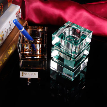 wholesale stock high qulity clear glass table crystal pen holder for office
