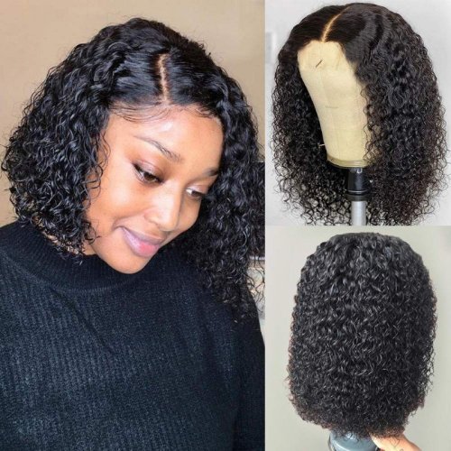 12a Wholesale Pre Plucked Deep Wave Bob Lace Wigs Transparent Deep Curly Short Bob Lace Front Wig with Closure