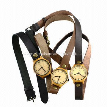 Cheap beautiful girl long strap wood bamboo watches