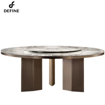 Sintered Stone Top Stainless Steel Frame Dining Table with Lazy Susan - 2022 Model