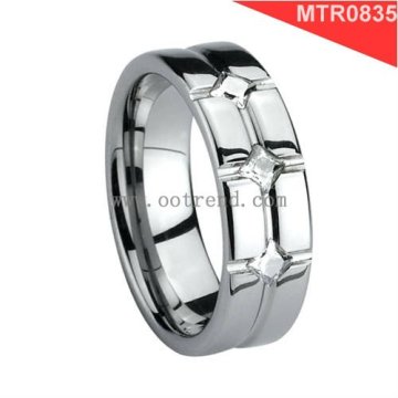 Three stone engagement band rings,shiny polished tungsten carbide rings