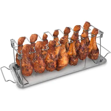 Portable Stainless Steel Chicken Wing Grill Rack - 14 Slots Foldable BBQ Accessory