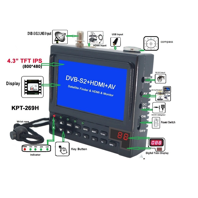 KPT-269H DVB-S2 SatelliteFinder Full HD Digital Satellite TV Receiver Finder Meter MPEG-4 HD DVB-S Satellite Finder