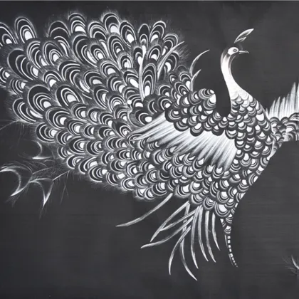 Peacock Elegant beige hand-painted wallpaper