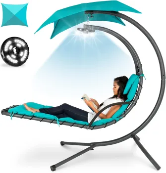 Hanging Chaise Lounger with Canopy and LED Lights