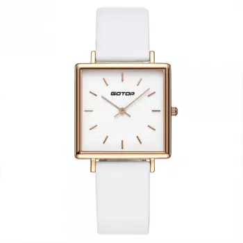 SQUARE ROSE GOLD AND WHITE WOMEN'S WATCH IN STAINLESS STEEL AND LEATHER