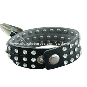 Unique design black leather crystal bangles