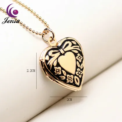 Jenia Gold Plated Jewellery Bead Chain Necklace Heart Locket Pendant Necklace