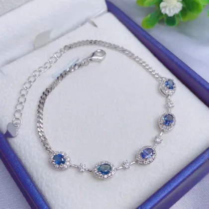 S925 Silver Inlaid Simple Natural Sapphire Bracelets