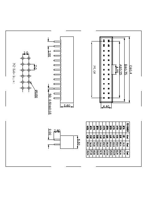 2.0x2.0 mm de cajas de cajas duales se sumergen 180 ° H = 5.6 mm