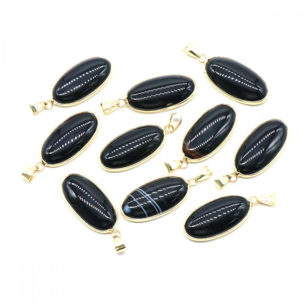 Pendentif ovale en onyx noir pour fabriquer un collier de bijoux 15x30 mm