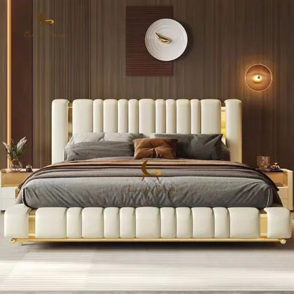 Modern Leather Bed Frame: Customized Double Layer Bedroom Furniture