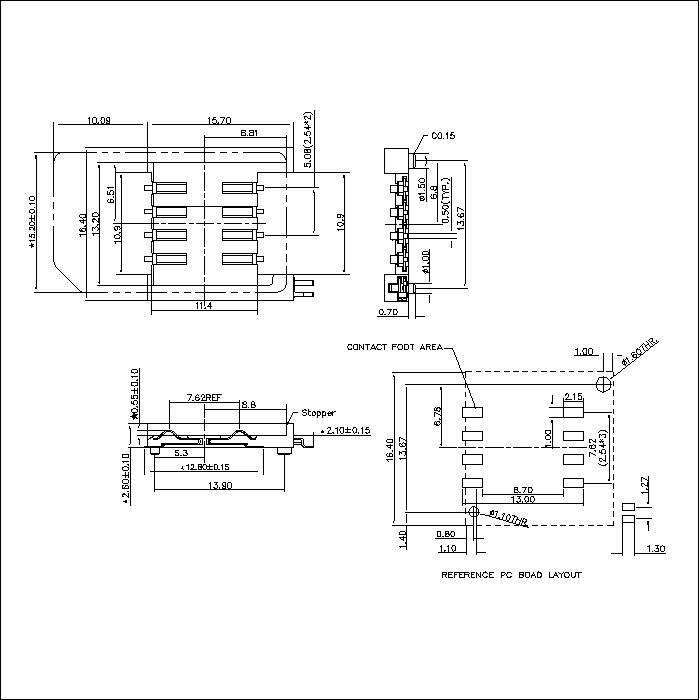 SIM series 8Pin long foot 2.60mm height with switch connector ATK-SIM8X260A022