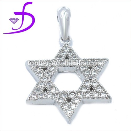 Silver pendant with pave setting zircon hexagram shape pendant