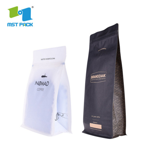 Eco friendly Kraft Paper square flat Coffee Bags With Valve And Ziplock