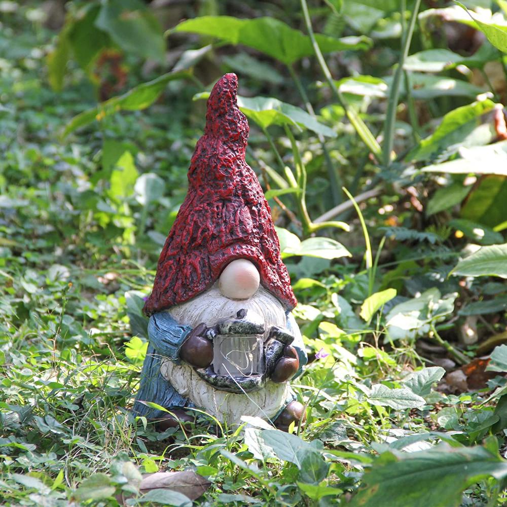 Statues drôles de jardin gnomes avec des lumières solaires