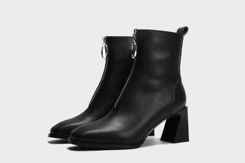 2021 high square heel front zipper lady boots