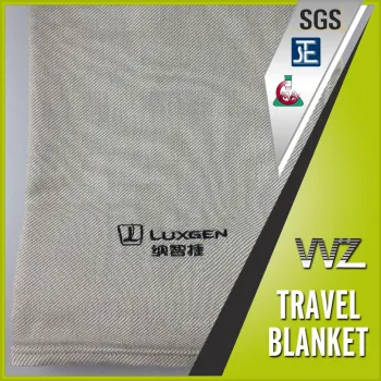 Grey color Modacrylic fire resistant embroidered travel blanket