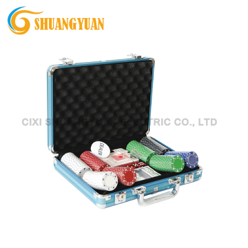200 Blue Color Aluminum Case Poker Chips with 11.5g Weighted Chips