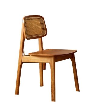 Tabouret en bois en bambou avec dossier en cuir et siège de rotin