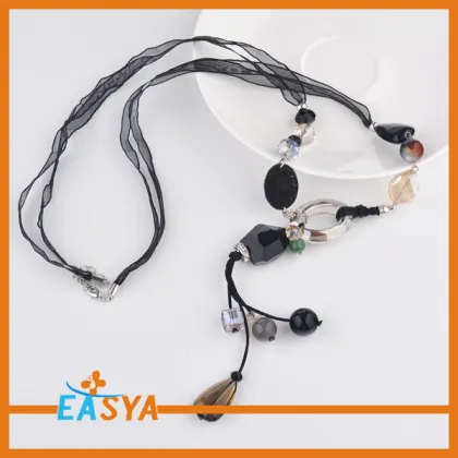 Long Black Pearl Necklace Black Chain