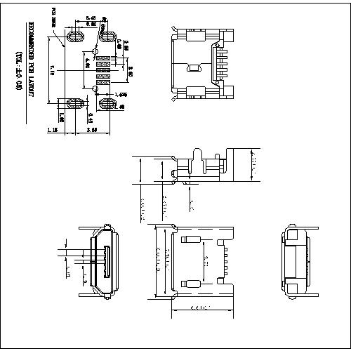 MUFM45-MICRO USB B TYPE FEMALE SMT 5P,4 SHELL DIP LENGTH1.2XMM7.15mm