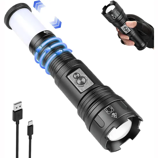 Multifunctional LED Flashlight with Retractable Tail Light and Rechargeable Dual Light Source