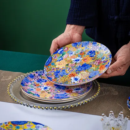 Doucai Wan Hua 7 Inch Flat Plate - High-End Tableware for Export