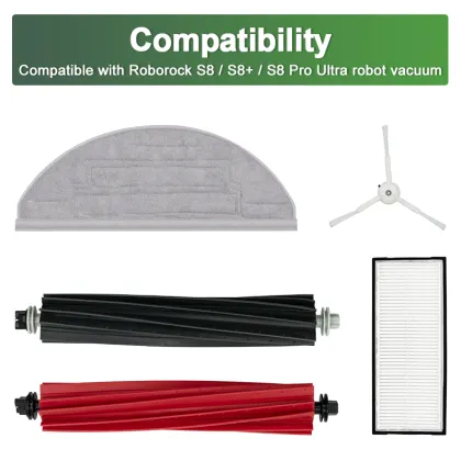 Roborock S8 Pro Ultra Robot Vacuum Cleaner Accessories Kit: 2 Filters, 2 Side Brushes, and Brush Included